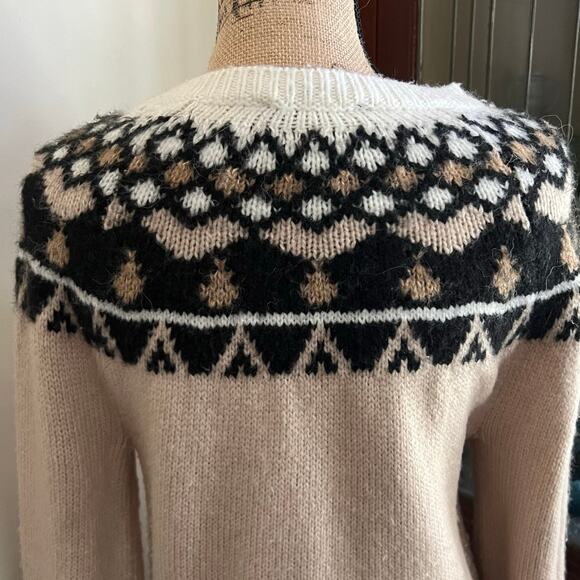 Anne Taylor Cream & Beige Icelandic Fair Isle Sweater Size MP Chunky Coastalchic - Picture 8 of 17